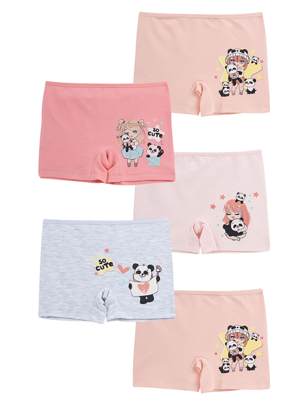 Gri Kız Çocuk Pembe Pamuklu Boxer 5 li Paket-1