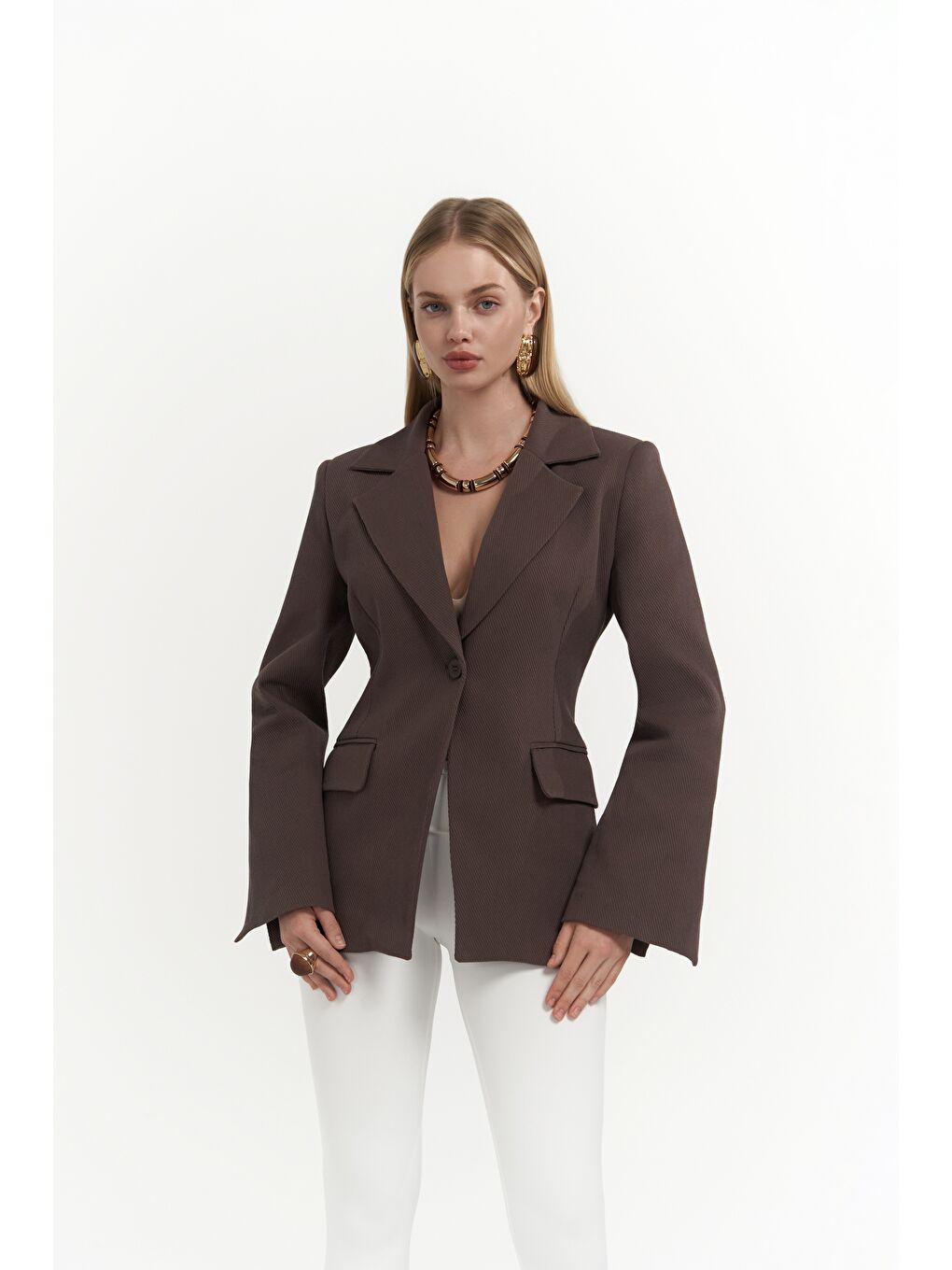 Kahverengi Anisah Belden Oturmalı Kahve Blazer