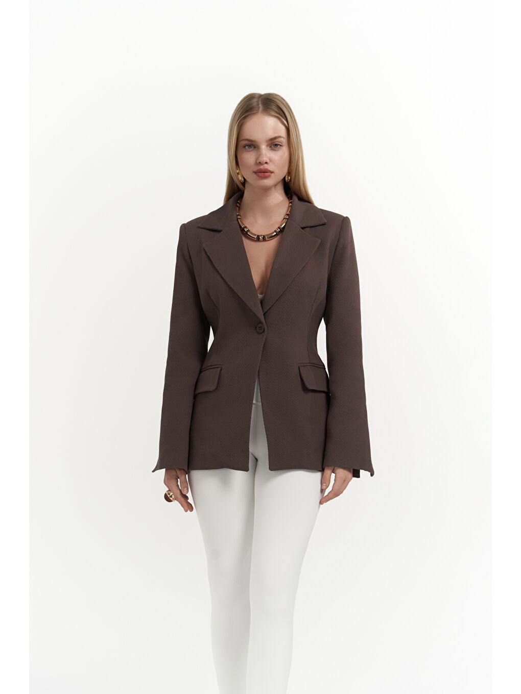 Kahverengi Anisah Belden Oturmalı Kahve Blazer-1