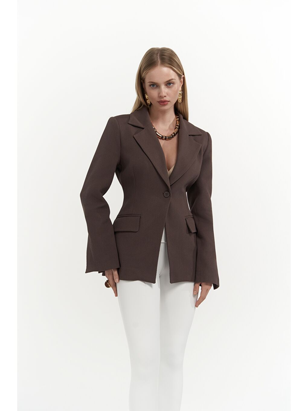 Kahverengi Anisah Belden Oturmalı Kahve Blazer-2