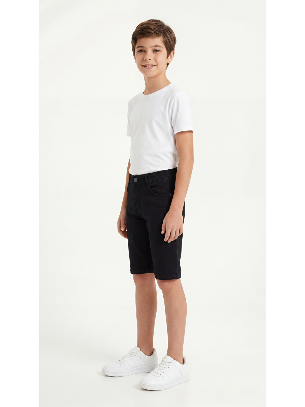 Siyah Basic Erkek Çocuk Jean Şort-1