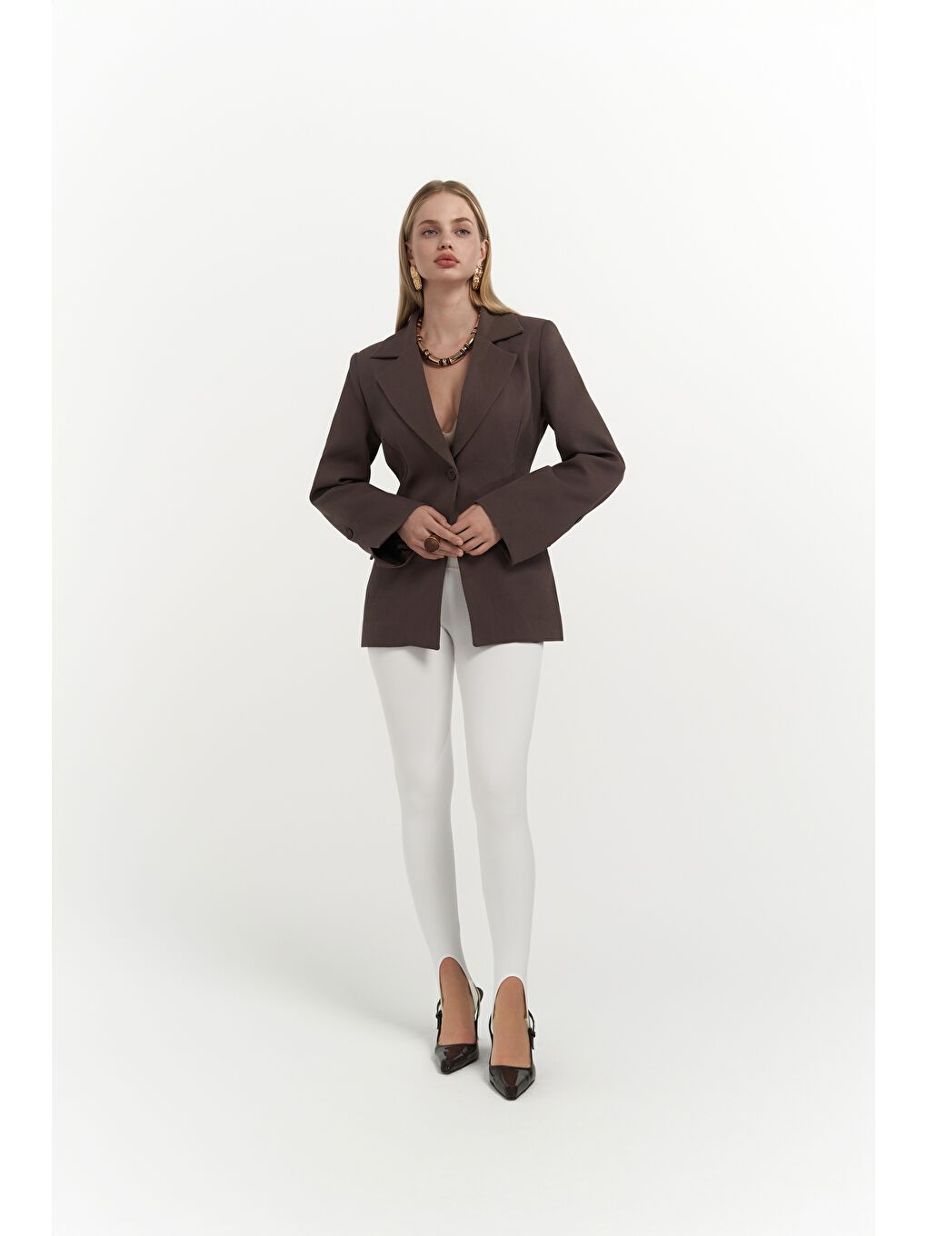 Kahverengi Anisah Belden Oturmalı Kahve Blazer-4