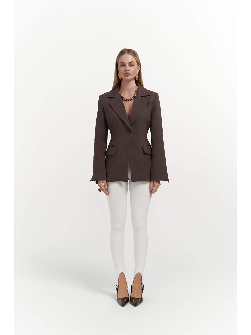 Kahverengi Anisah Belden Oturmalı Kahve Blazer-5