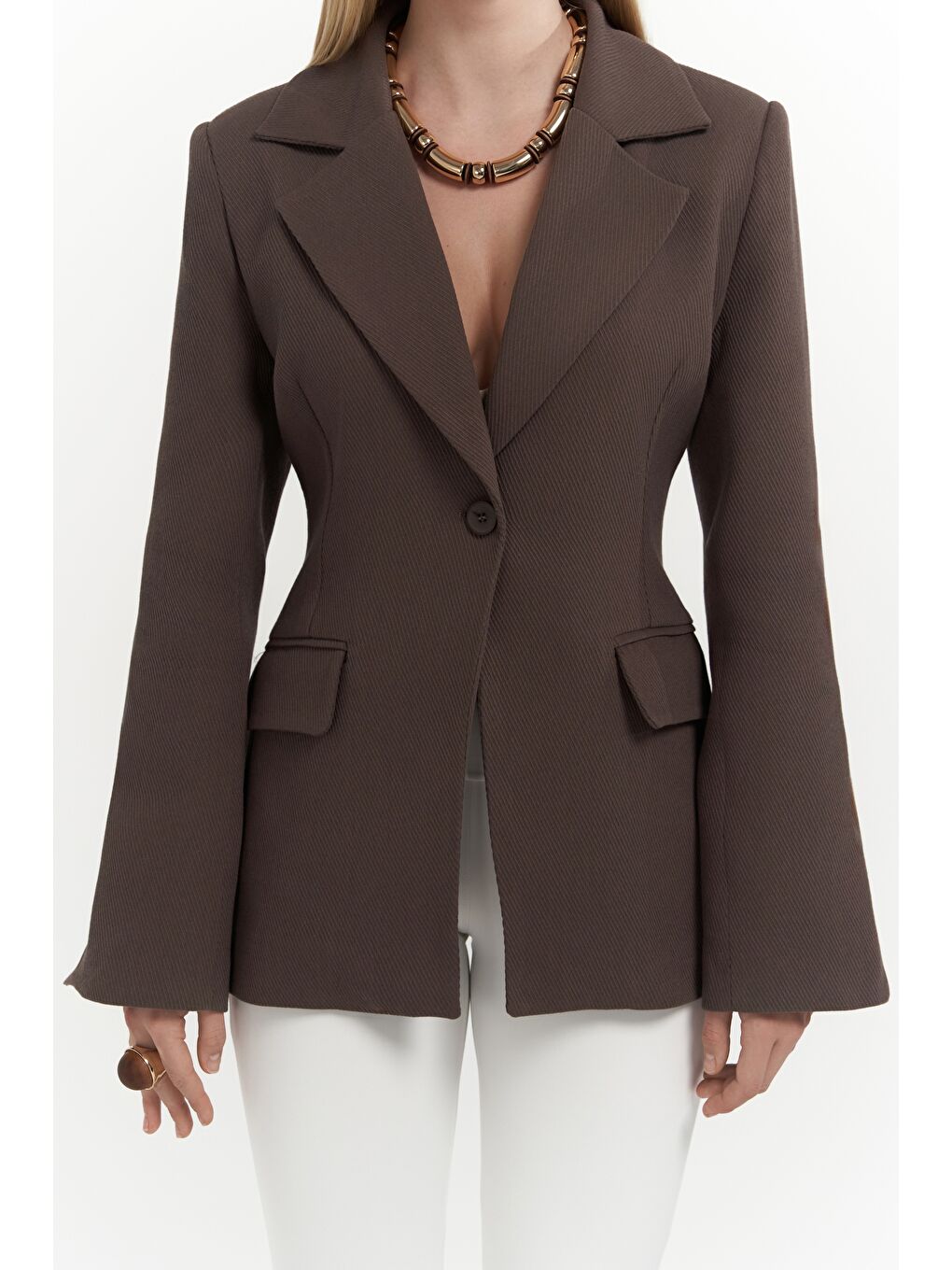 Kahverengi Anisah Belden Oturmalı Kahve Blazer-6