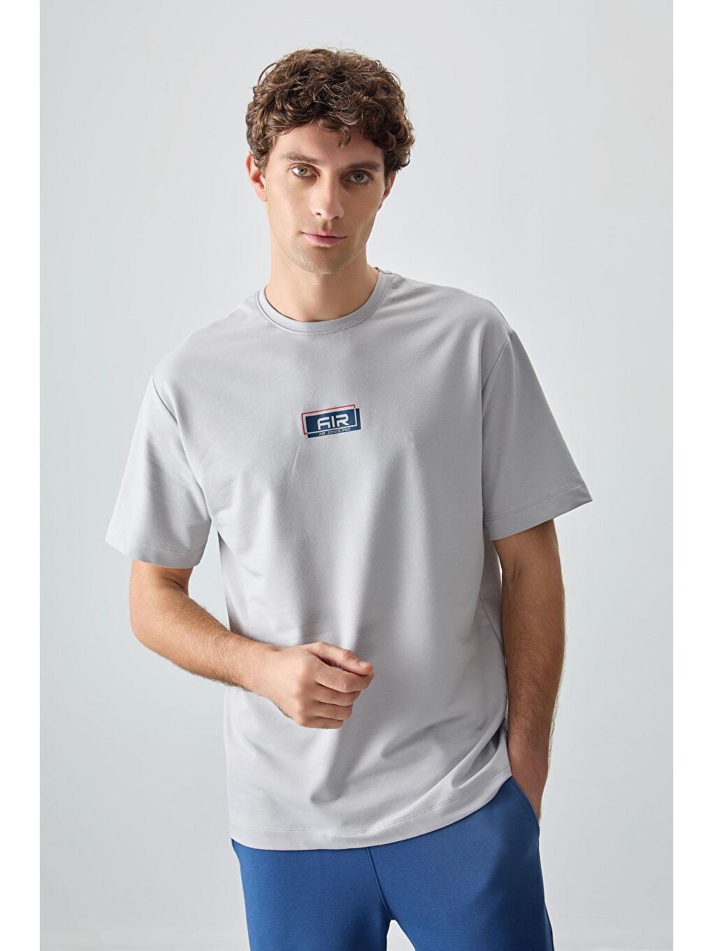 AIR JONES Bej Taş Pamuklu Kalın Yumuşak Dokulu Oversize Fit Baskılı Erkek T-Shirt - 88376