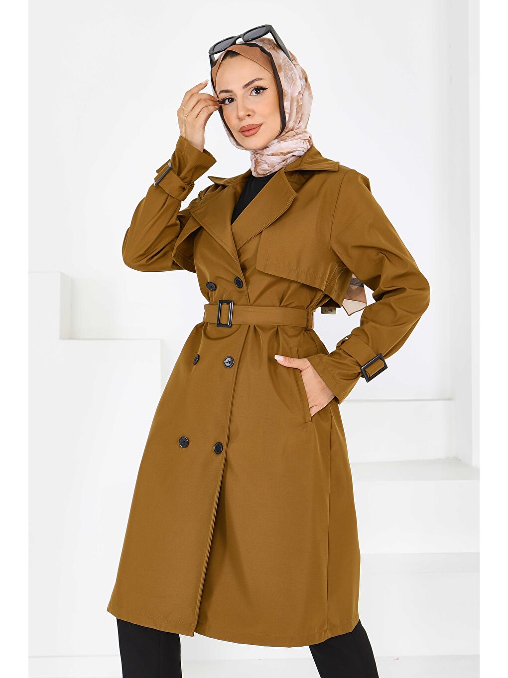 Kahverengi Kol Kemer Detaylı Düğmeli Miranda Treçkot Taba - 27599