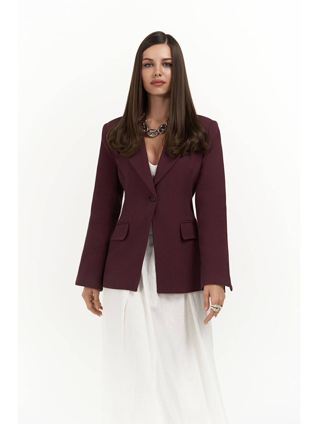 Anisah Belden Oturmalı Bordo Blazer