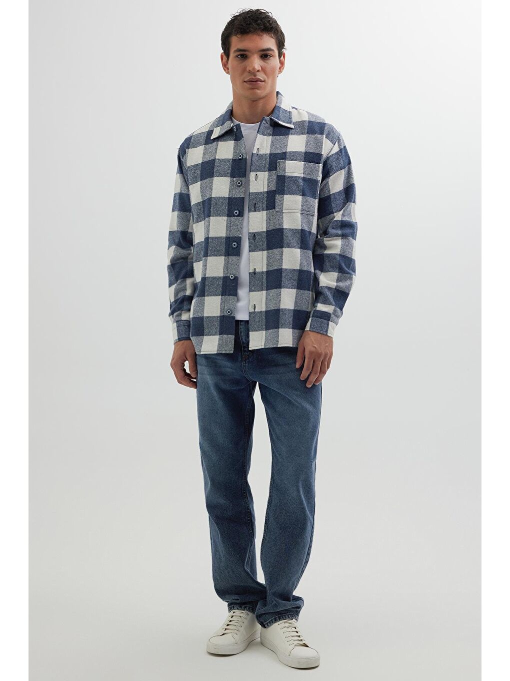 Karışık Erkek Relax Fit Rahat Kesim Uzun Kollu Cepli Dama Desen Kareli Apaş Yaka Kışlık Oduncu Gömlek-3