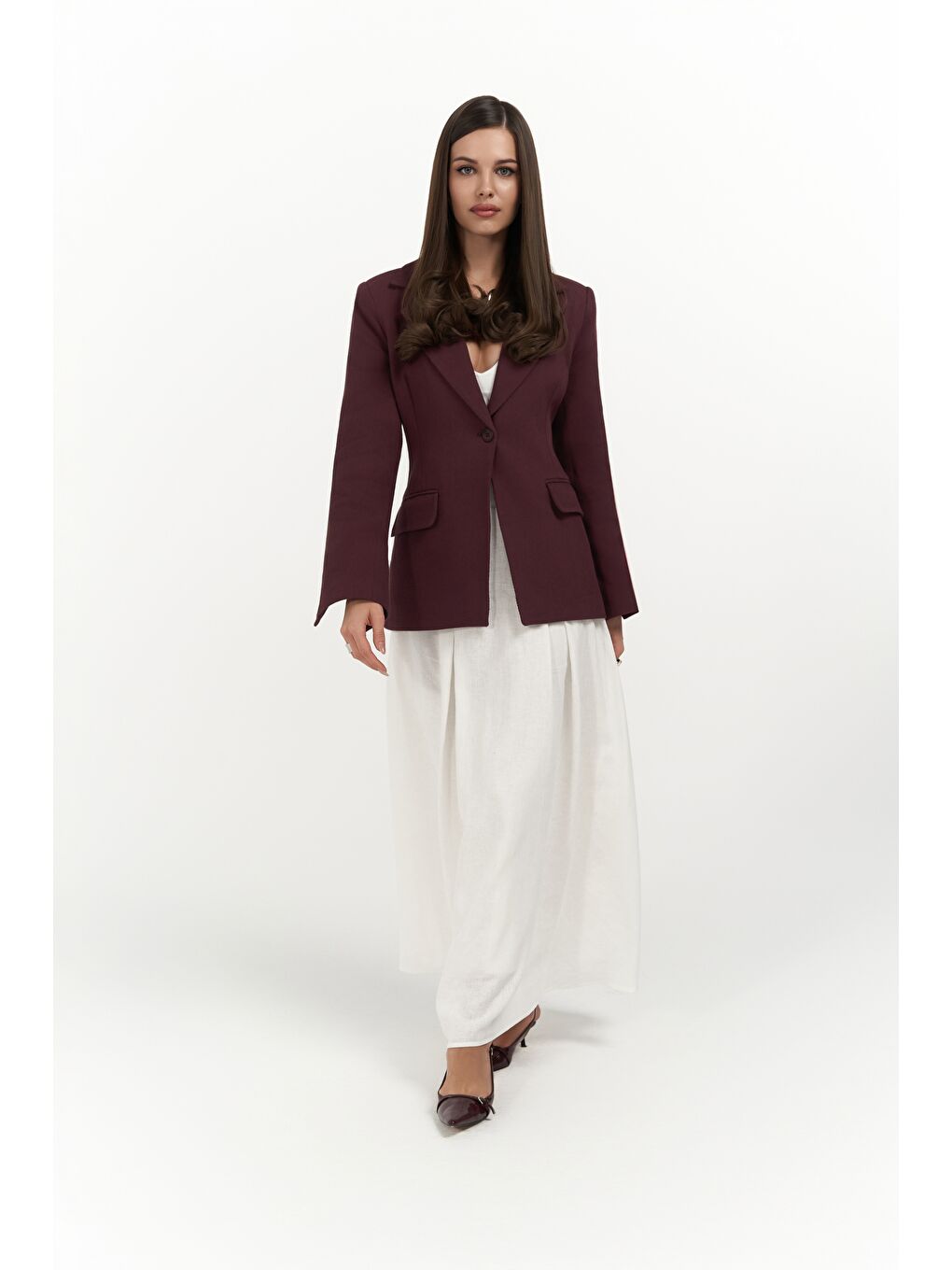 Anisah Belden Oturmalı Bordo Blazer-1