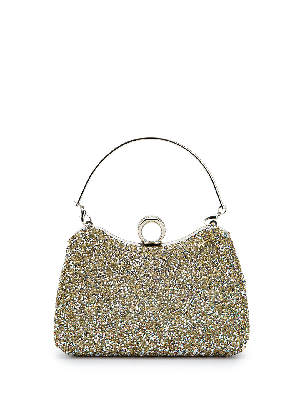 Sarı Yüzük Detaylı Taşlı Amanda Abiye El Çantası Altın