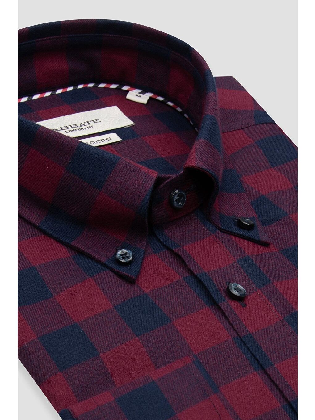 Luis Twill Pamuklu Comfort Fit Bordo Düğmeli Yaka Erkek Ekoseli %100 Pamuk Gömlek-1