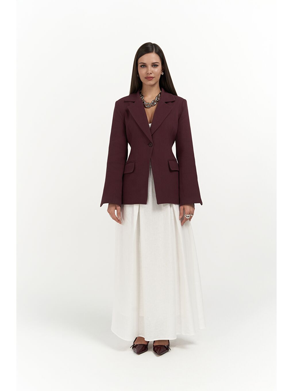 Anisah Belden Oturmalı Bordo Blazer-2