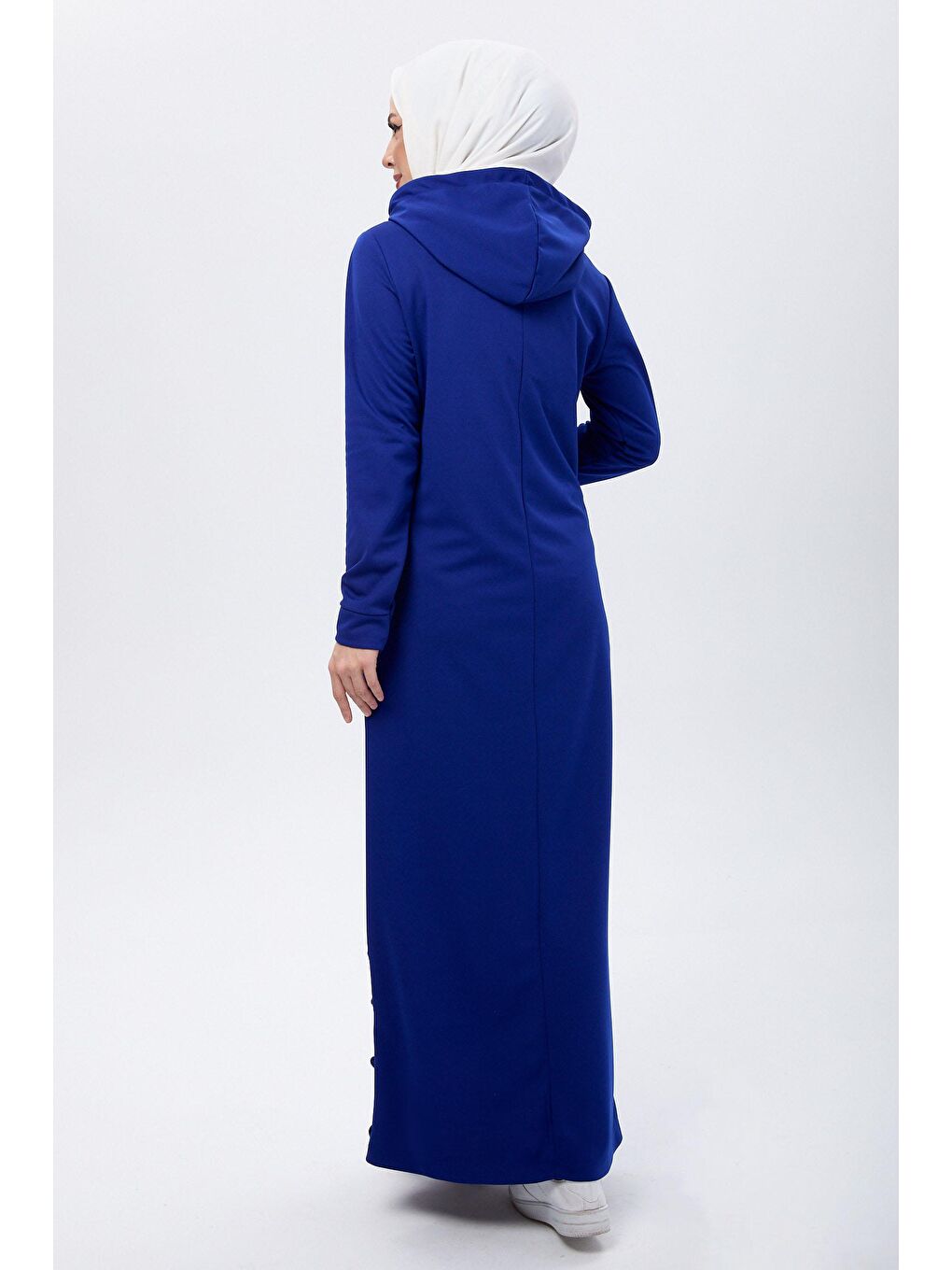 Kapüşonlu Yaka Kadın Mavi Elbise - 13082-4
