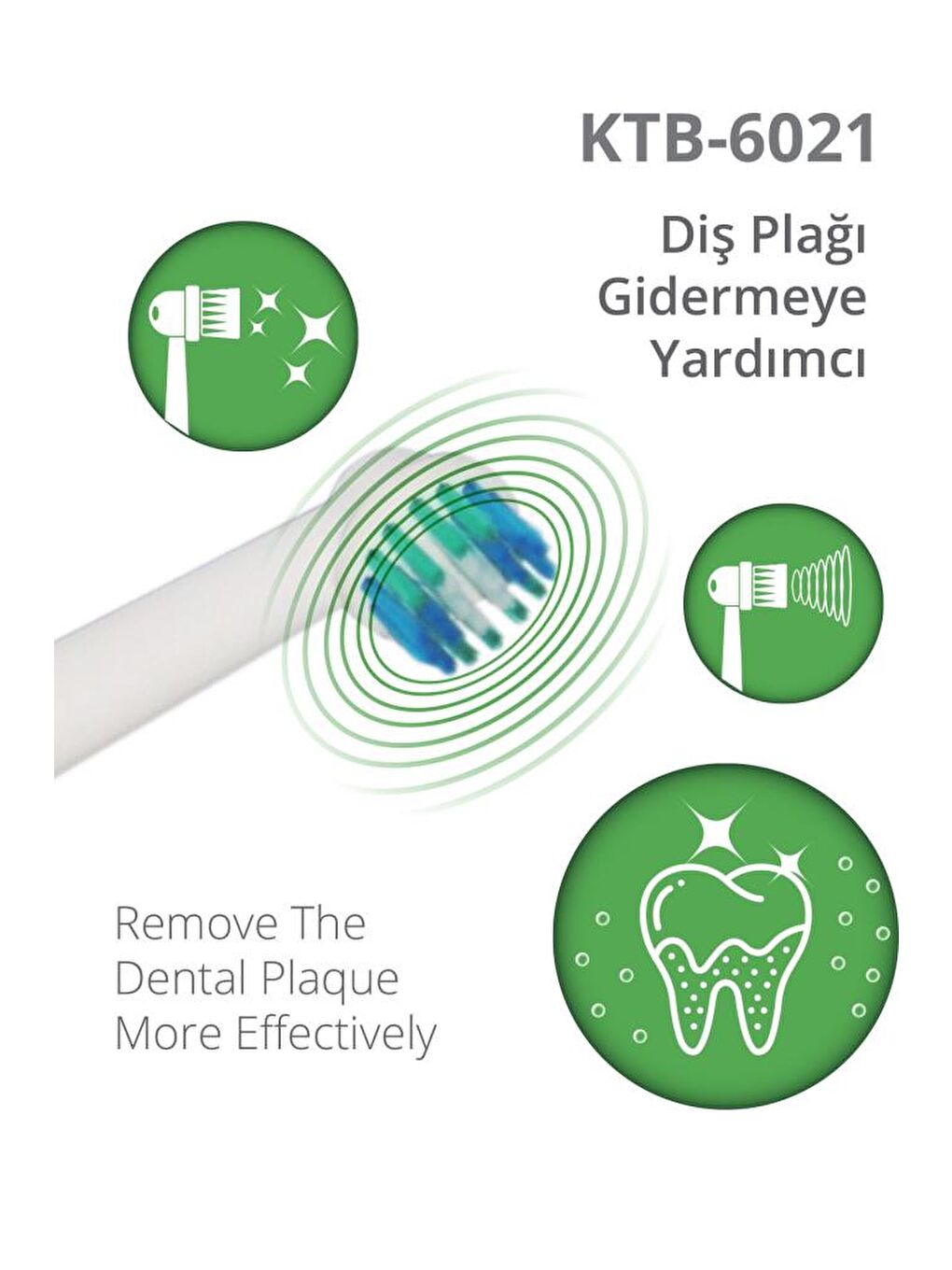 Ktb-6021 Döner Başlıklı Plak Giderici Pilli Diş Fırçası Beyaz-1