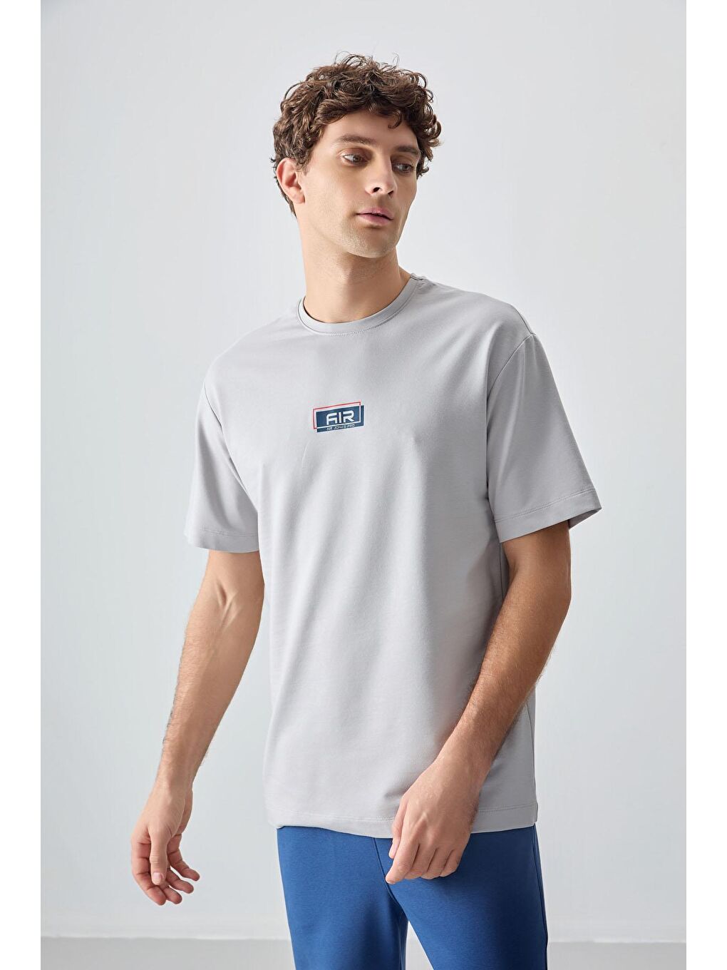 AIR JONES Bej Taş Pamuklu Kalın Yumuşak Dokulu Oversize Fit Baskılı Erkek T-Shirt - 88376 - 3