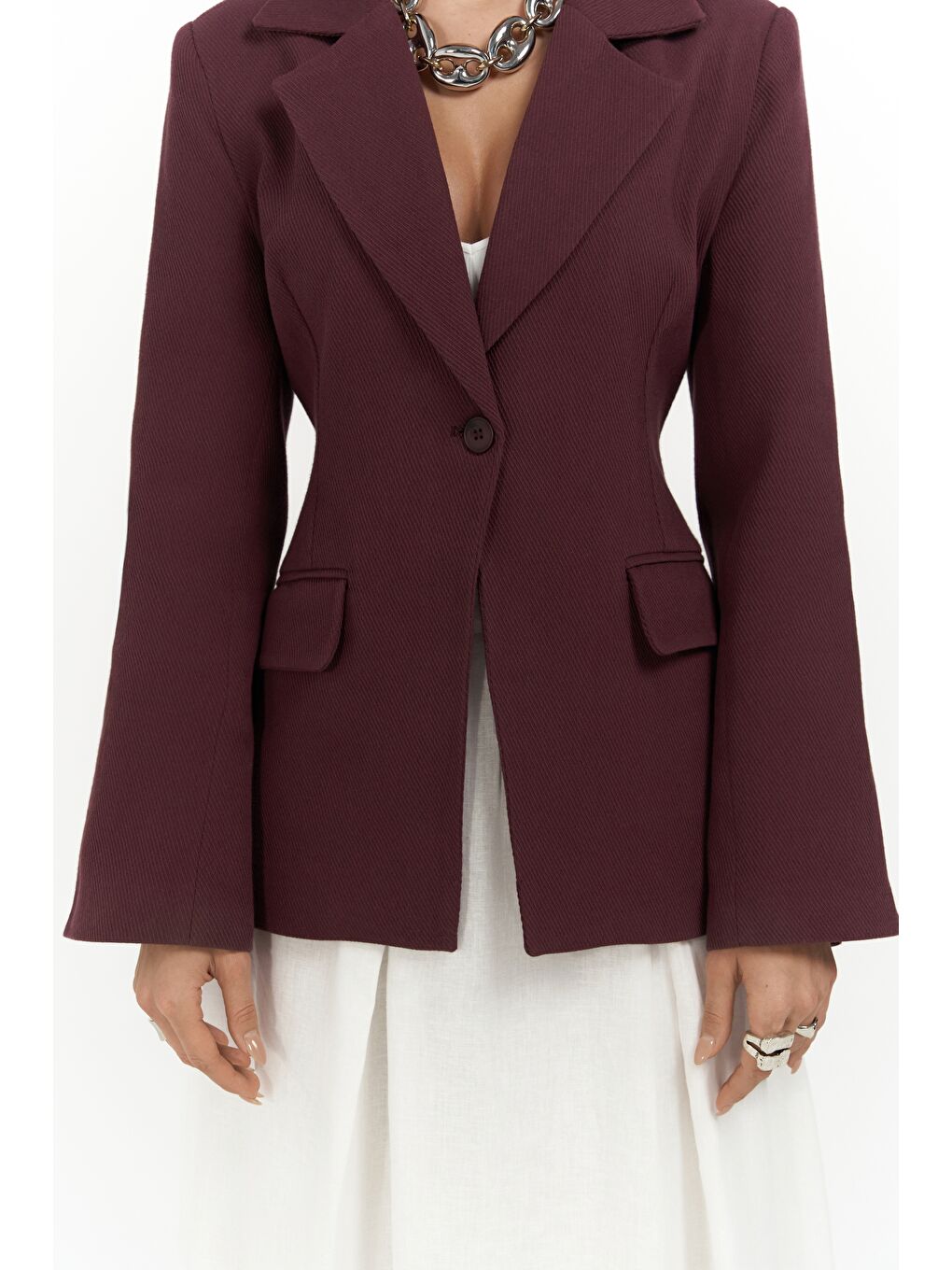 Anisah Belden Oturmalı Bordo Blazer-5
