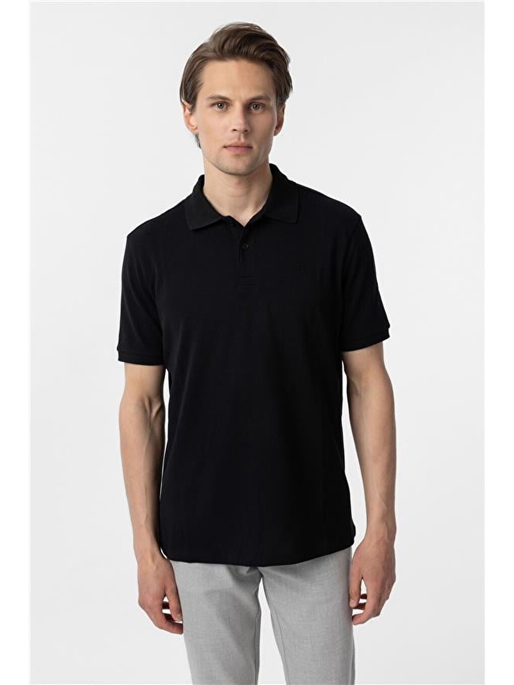 Siyah Regular Düz Polo Yaka Tişört