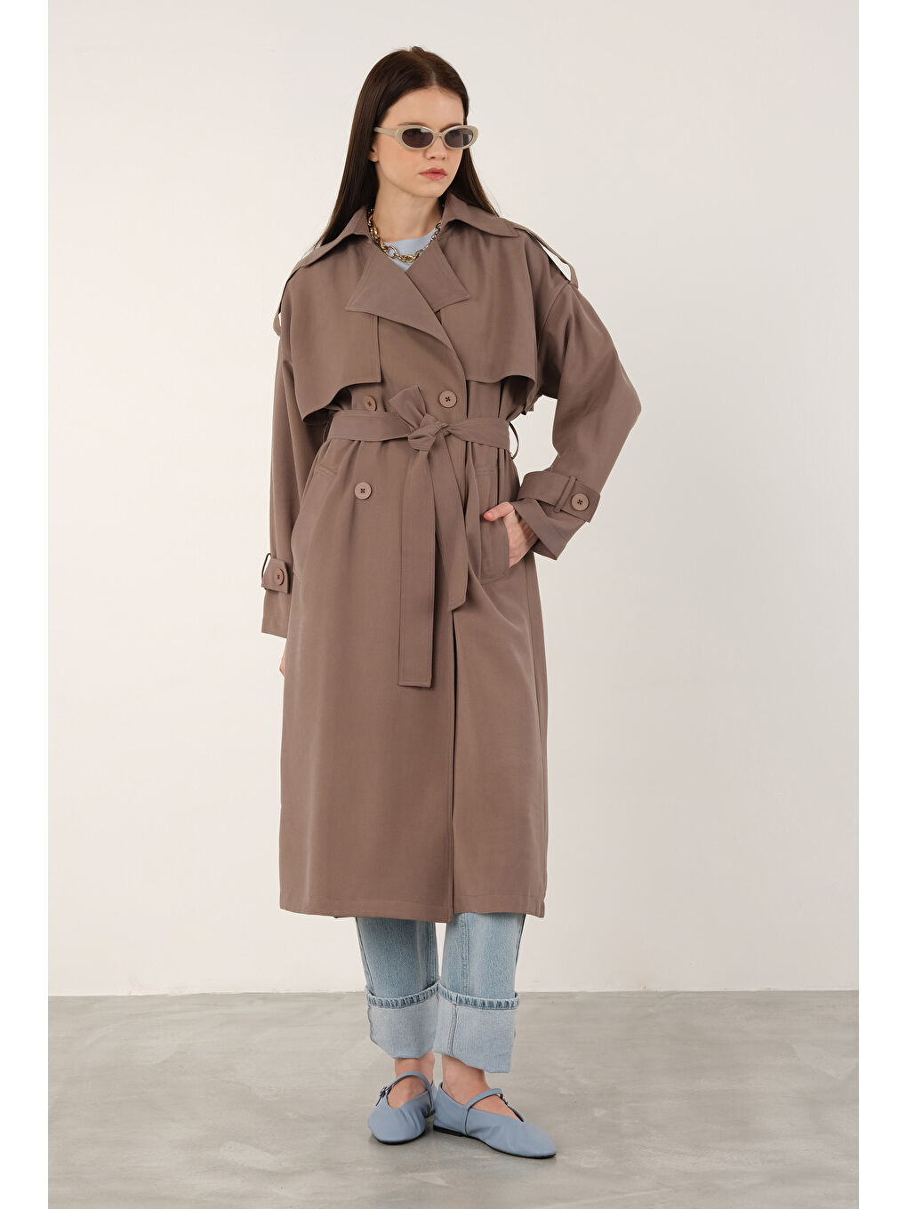 Kahverengi Trençkot Tozlu Vizon-4