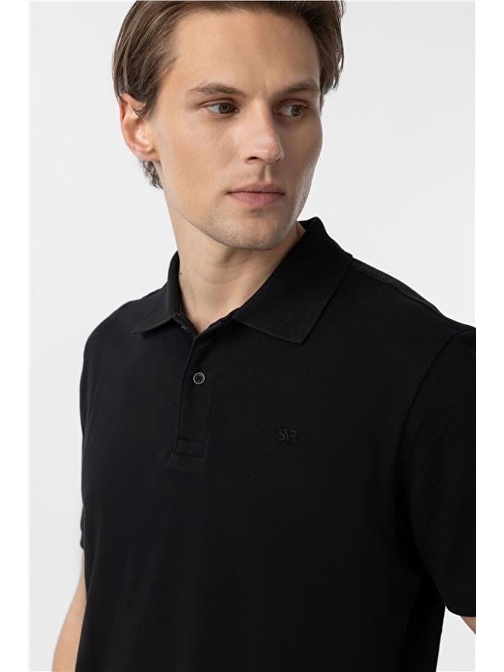 Siyah Regular Düz Polo Yaka Tişört-3
