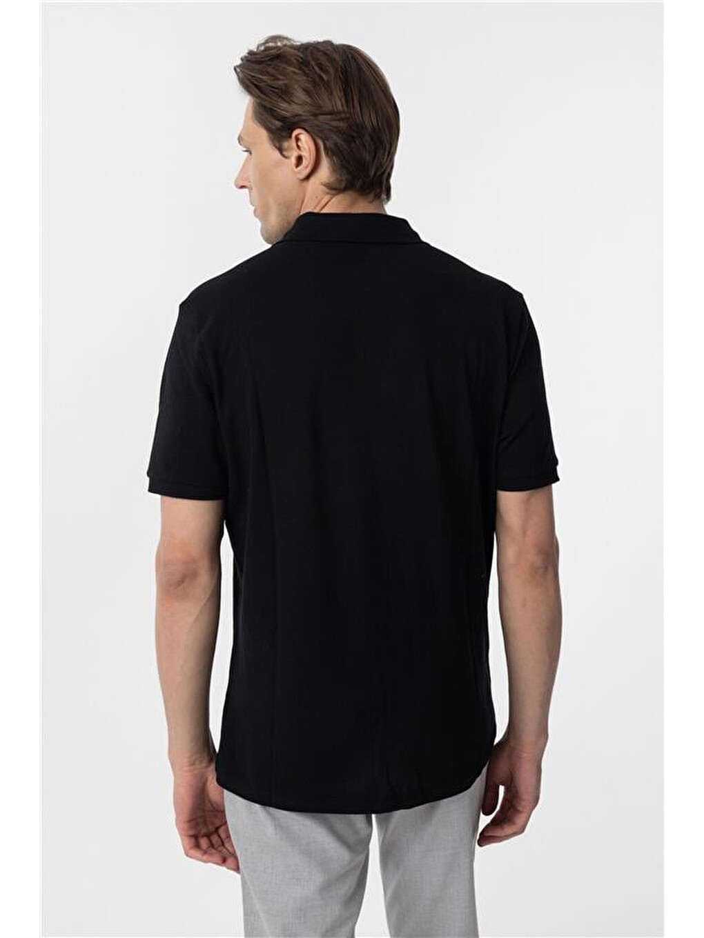 Siyah Regular Düz Polo Yaka Tişört-4
