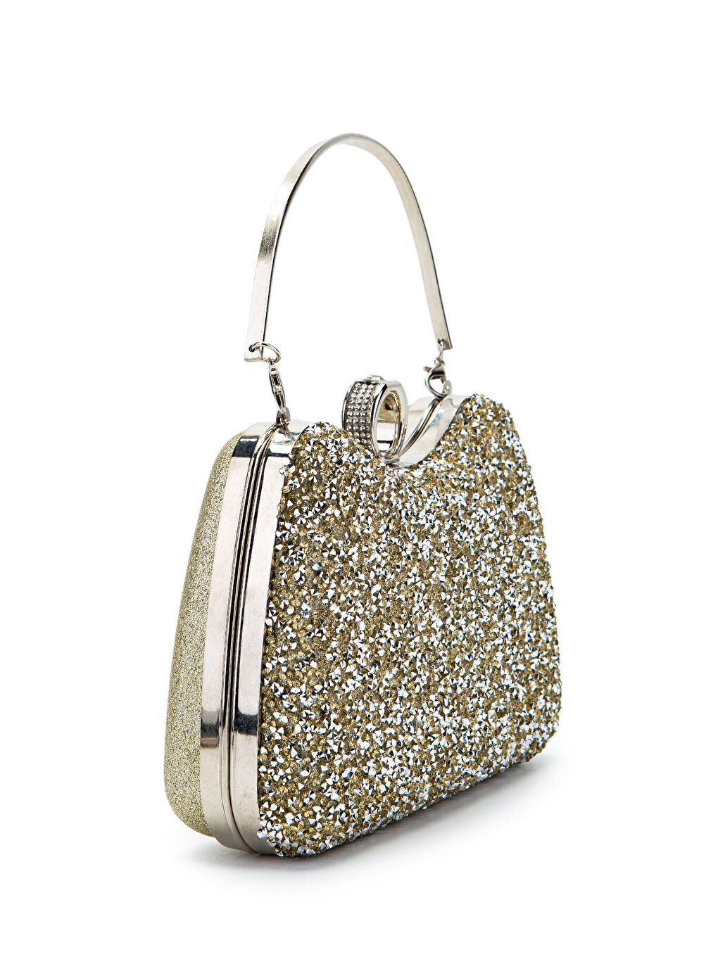 Sarı Yüzük Detaylı Taşlı Amanda Abiye El Çantası Altın-2