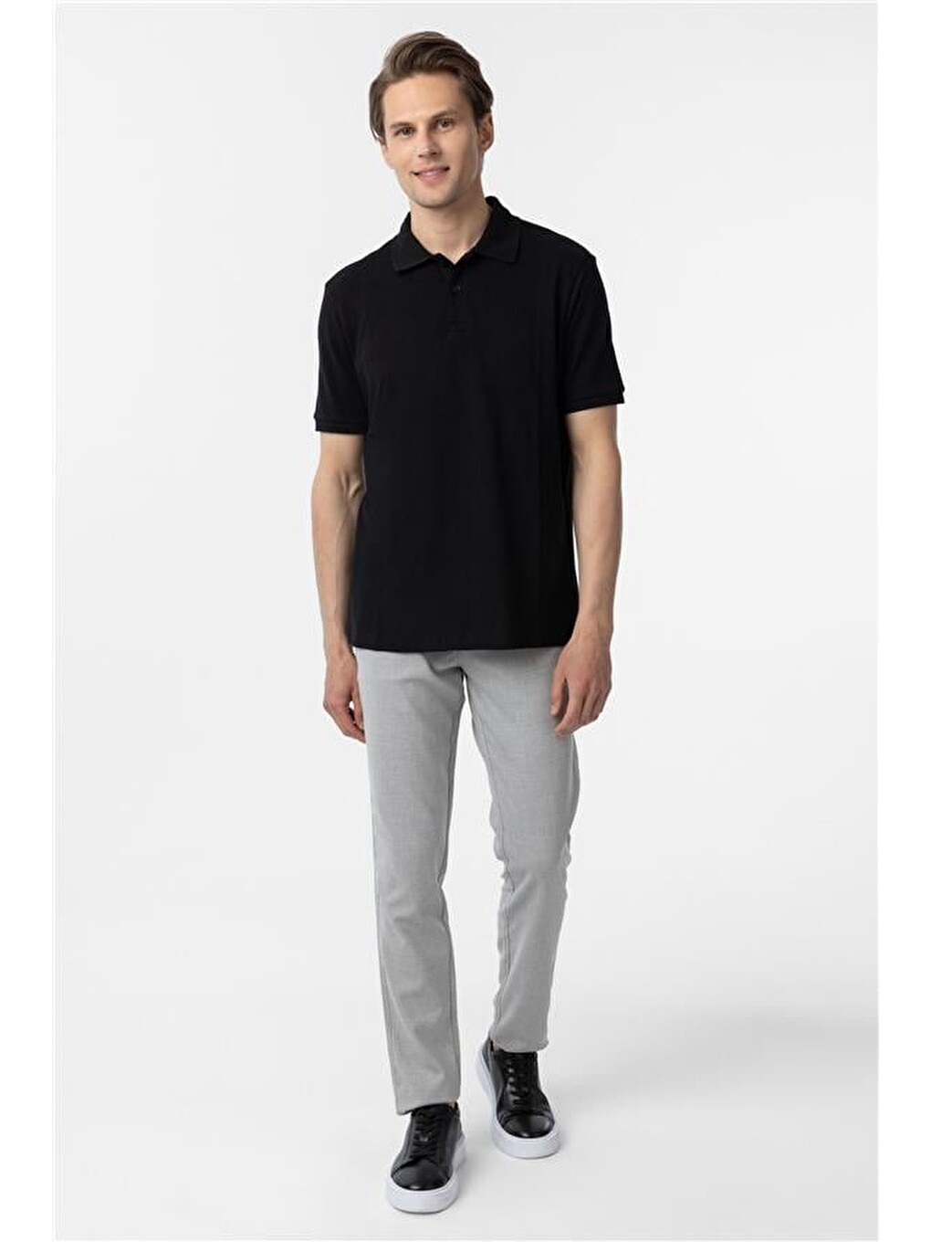 Siyah Regular Düz Polo Yaka Tişört-5