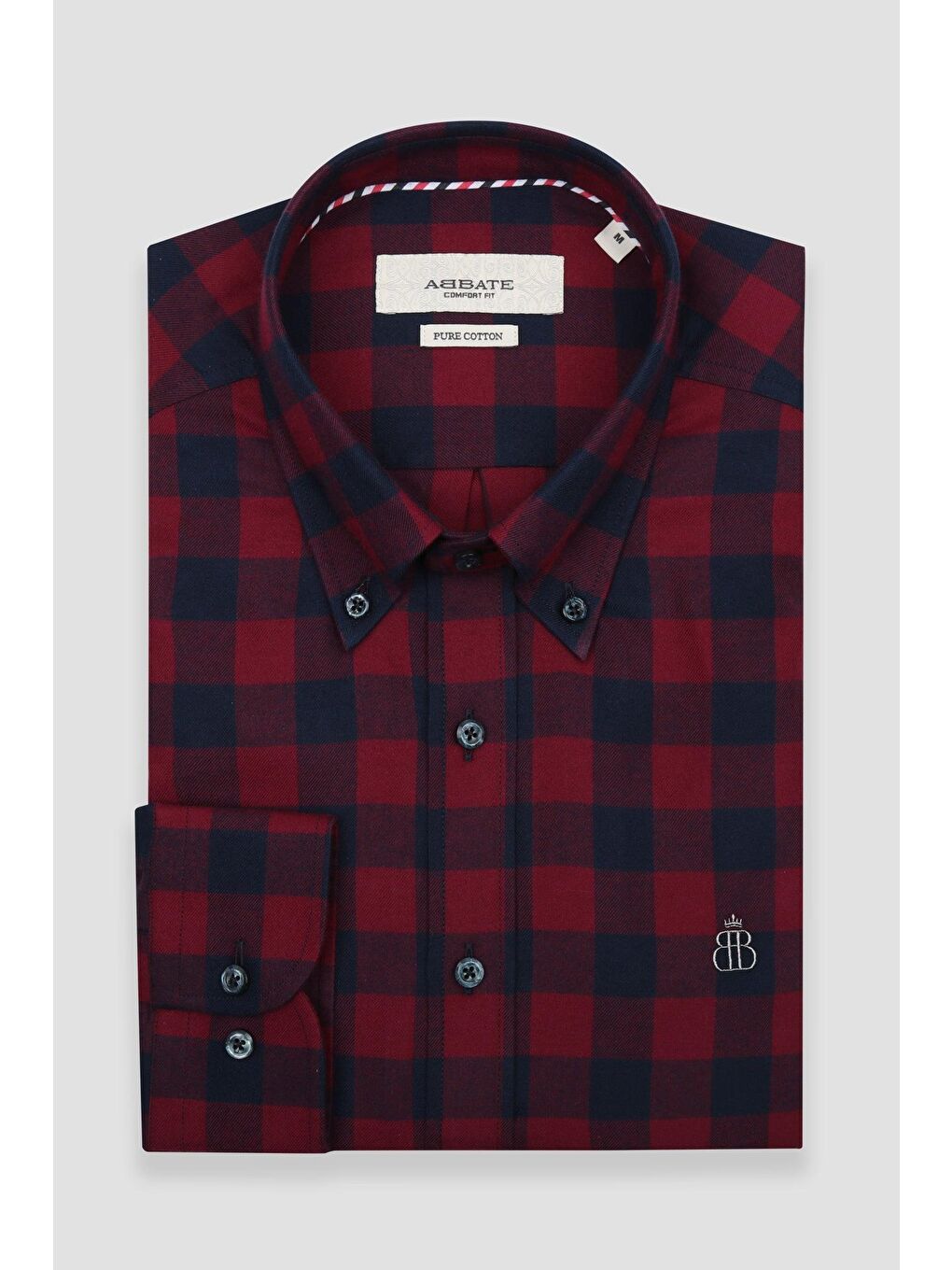 Luis Twill Pamuklu Comfort Fit Bordo Düğmeli Yaka Erkek Ekoseli %100 Pamuk Gömlek-4