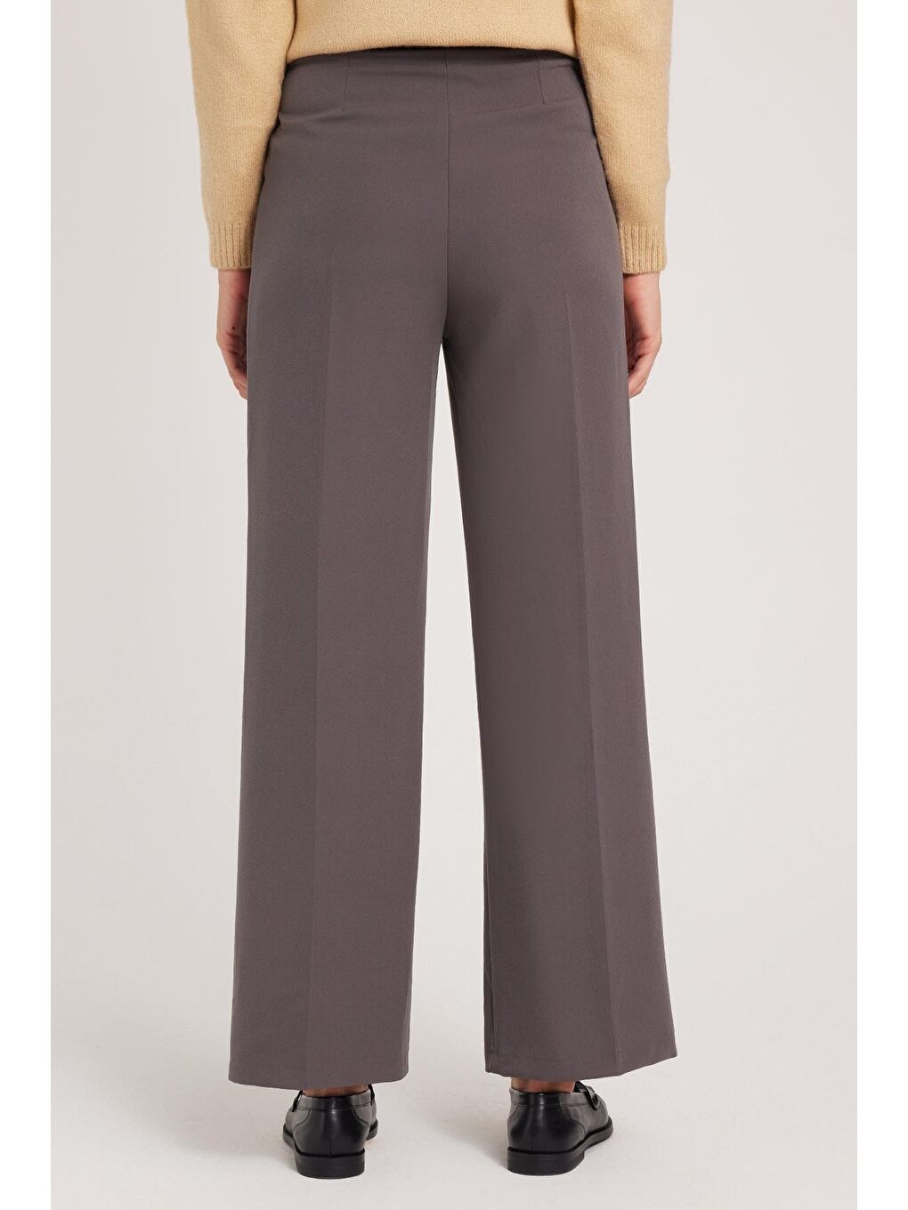 Kadın Regular Fit Klasik Kesim Cırt Kapamalı Palazzo Antrasit Pantolon-5