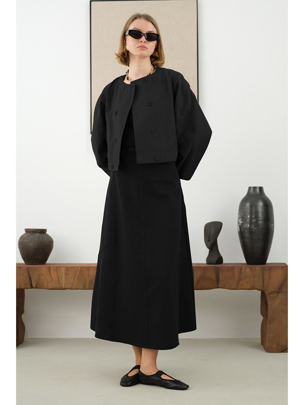 Pamuklu Kruvaze Ceket Siyah