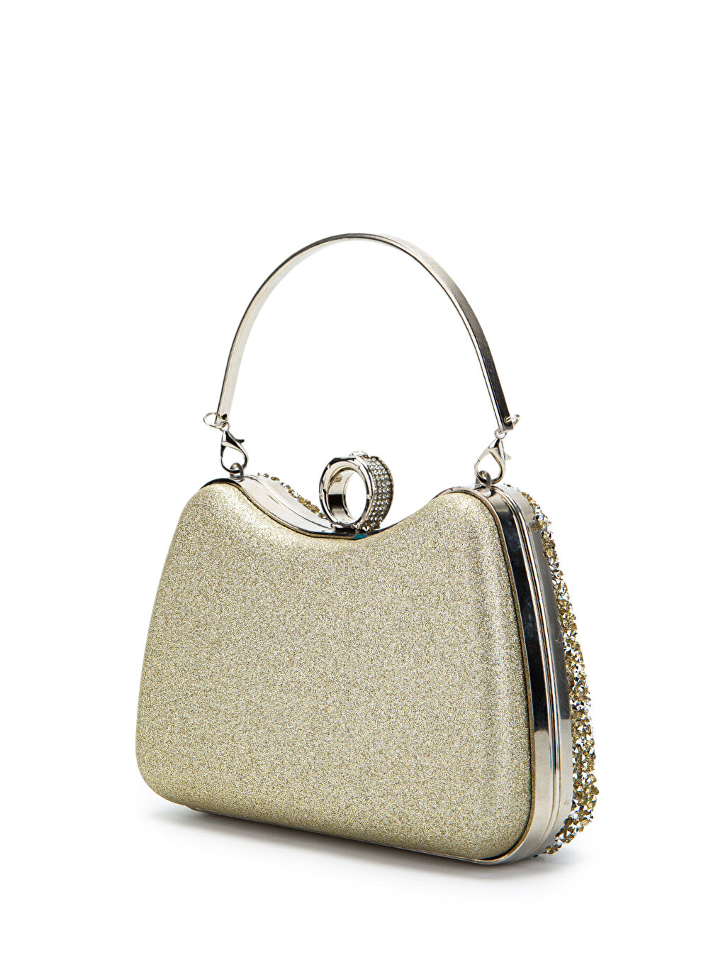 Sarı Yüzük Detaylı Taşlı Amanda Abiye El Çantası Altın-3