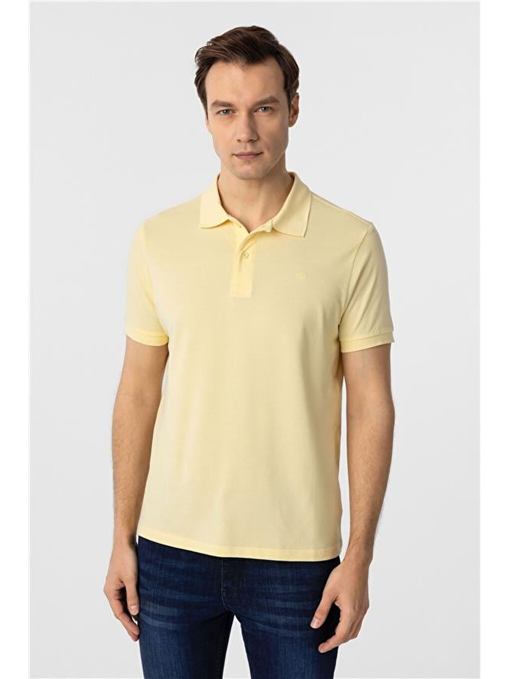 Sarı Slim Düz Polo Yaka Tişört