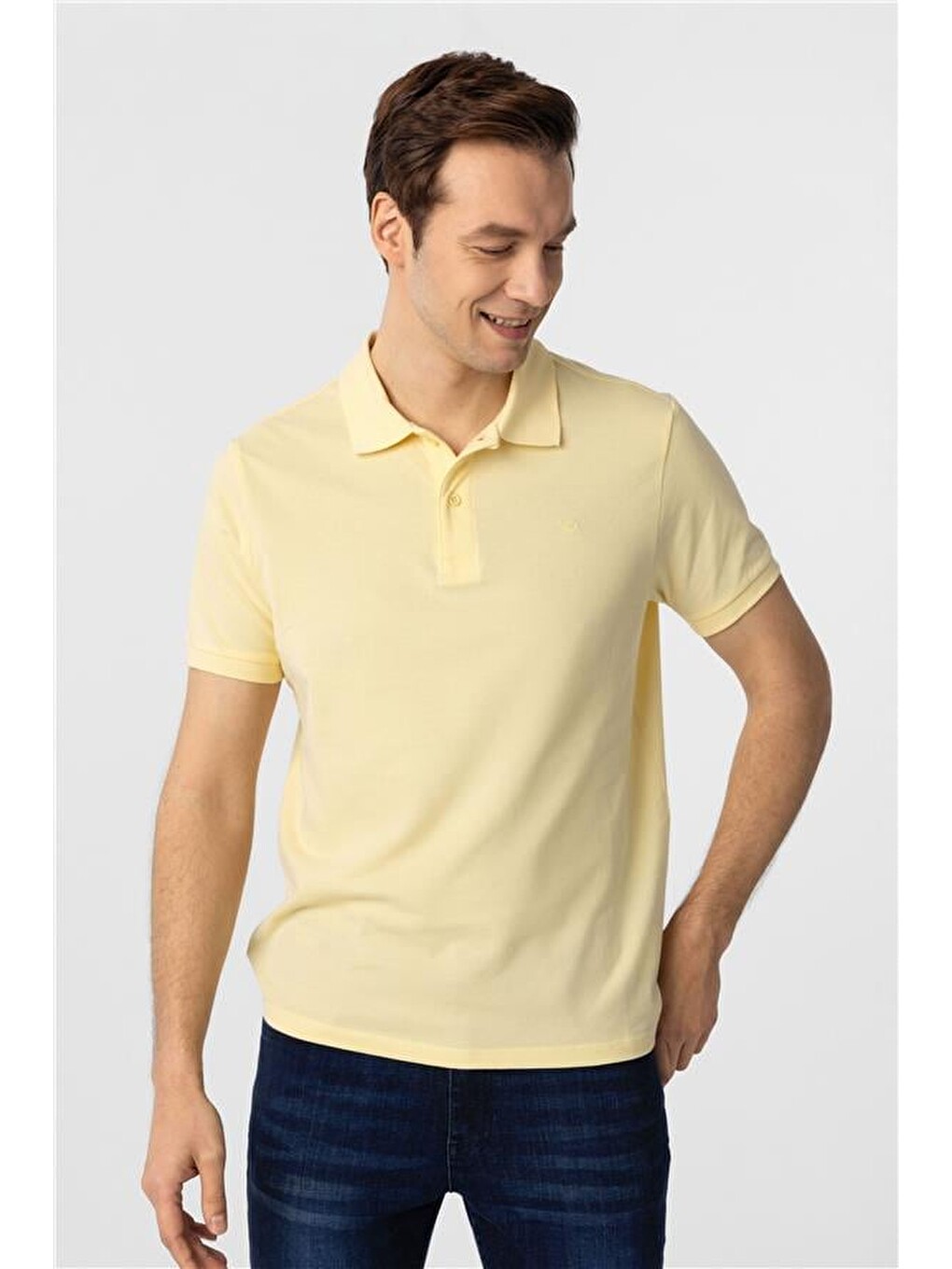 Sarı Slim Düz Polo Yaka Tişört-1