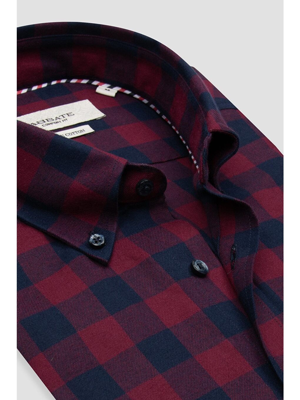 Luis Twill Pamuklu Comfort Fit Bordo Düğmeli Yaka Erkek Ekoseli %100 Pamuk Gömlek-5