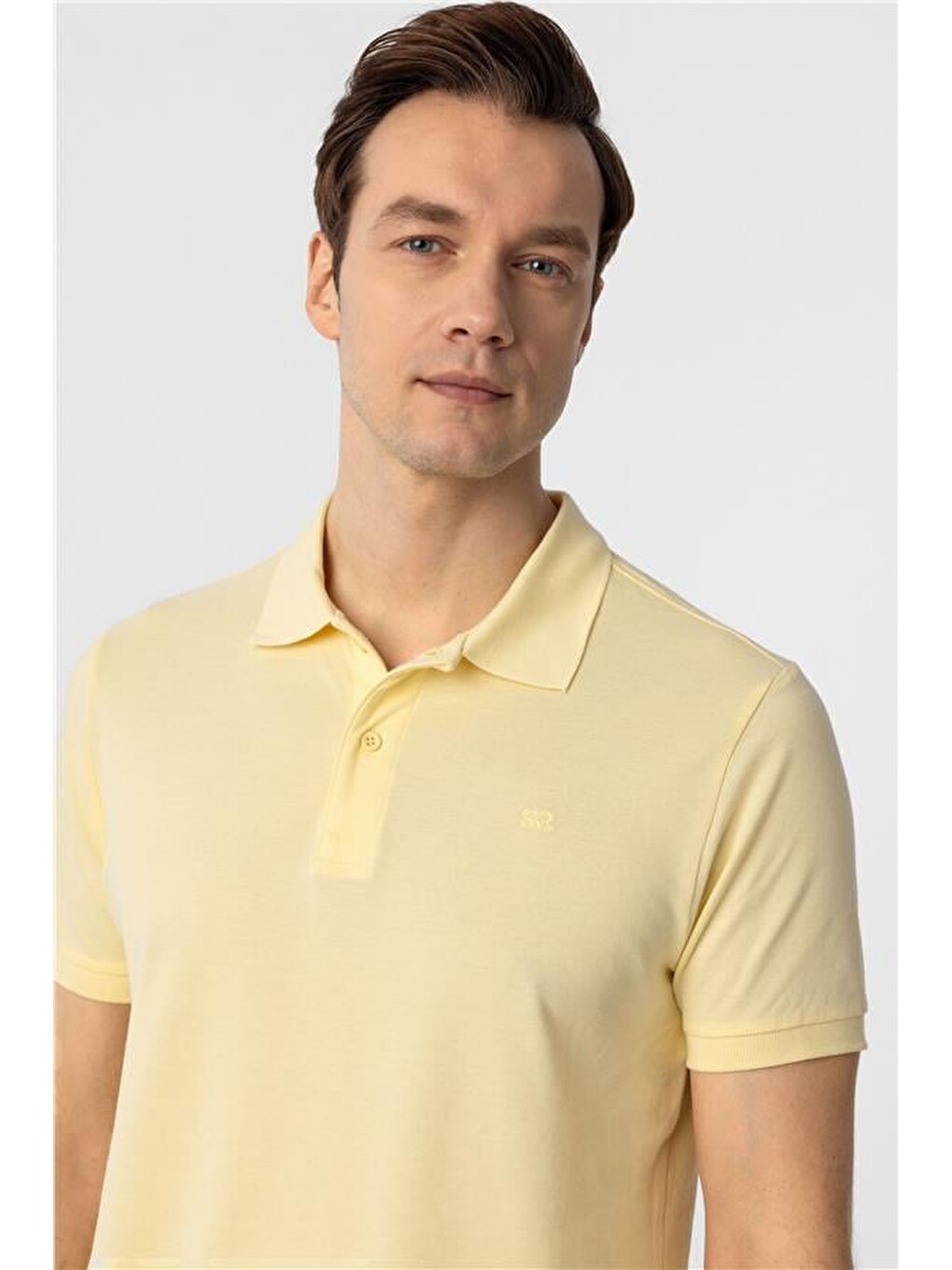 Sarı Slim Düz Polo Yaka Tişört-2