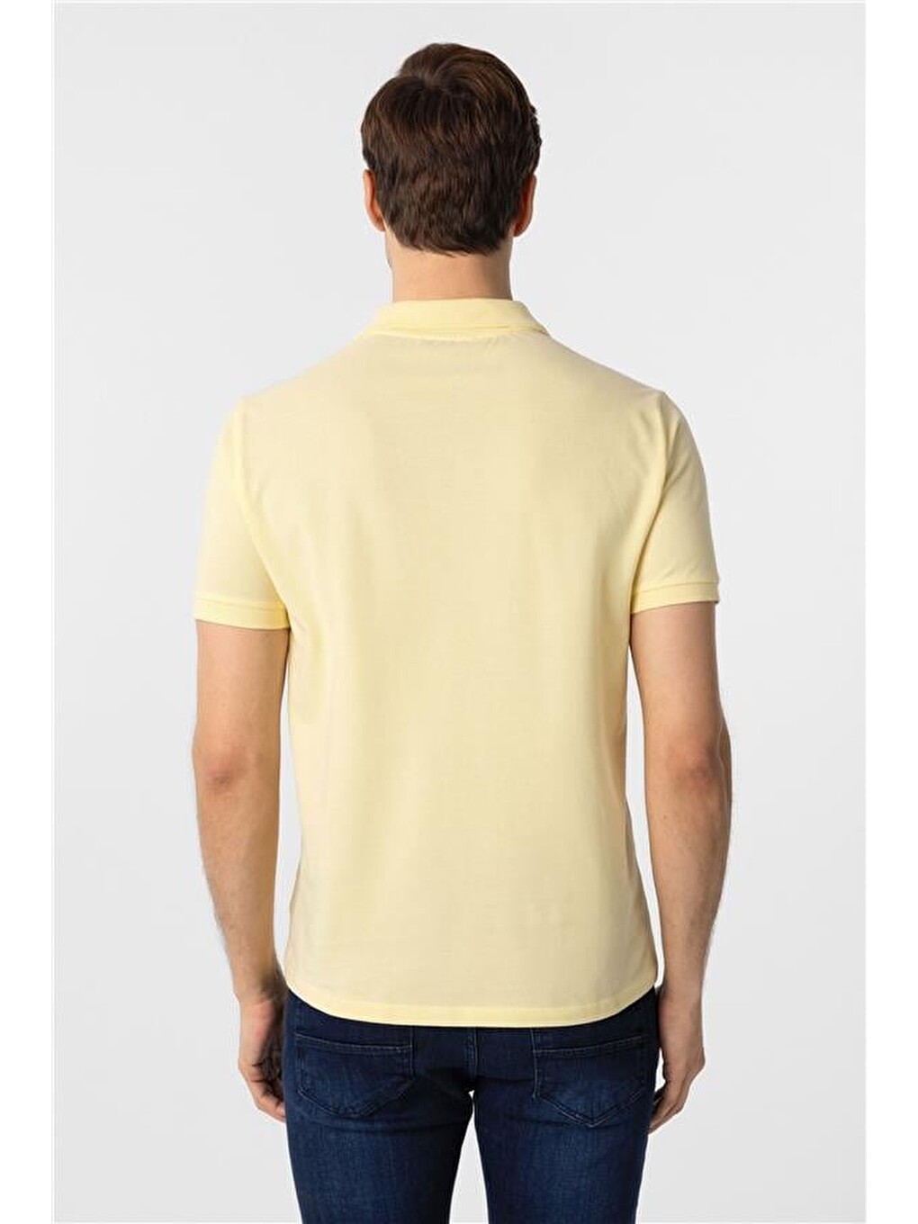 Sarı Slim Düz Polo Yaka Tişört-3