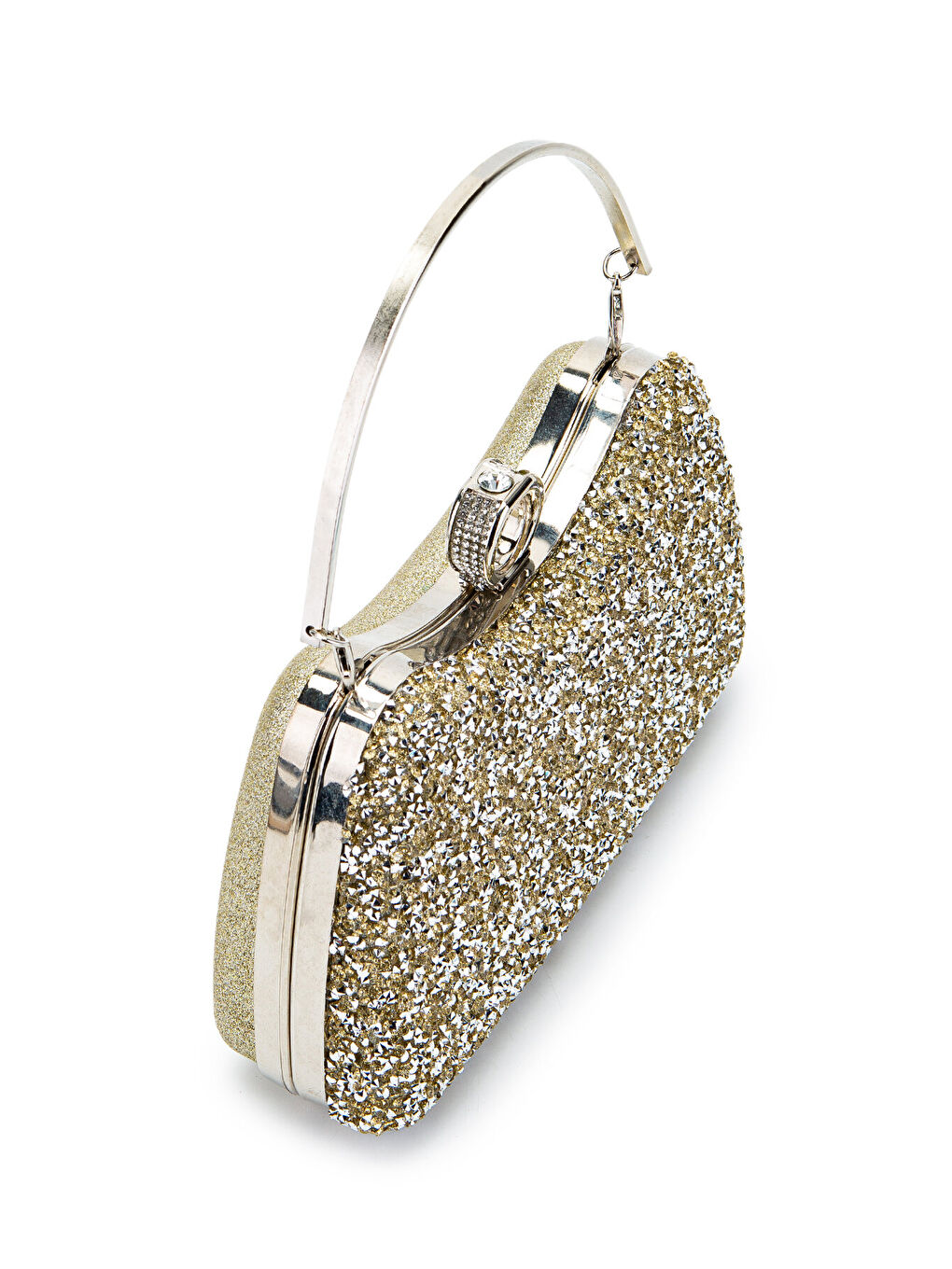 Sarı Yüzük Detaylı Taşlı Amanda Abiye El Çantası Altın-4