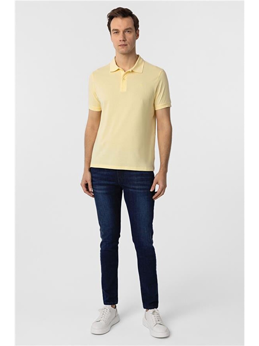 Sarı Slim Düz Polo Yaka Tişört-4