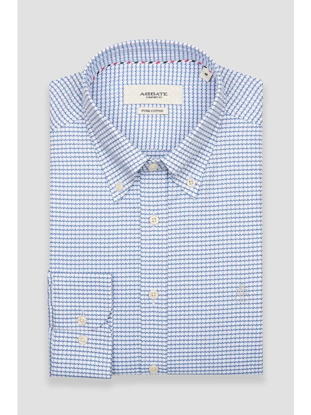 Matteo Armür Pamuklu Comfort Fit Koyu Mavi Düğmeli Yaka Erkek Desenli %100 Pamuk Gömlek