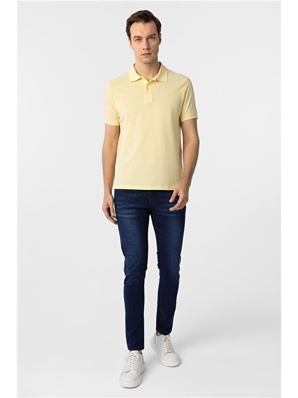 Sarı Slim Düz Polo Yaka Tişört-5