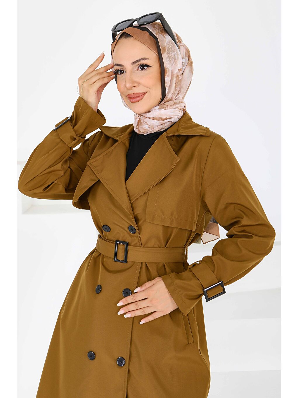 Kahverengi Kol Kemer Detaylı Düğmeli Miranda Treçkot Taba - 27599-3