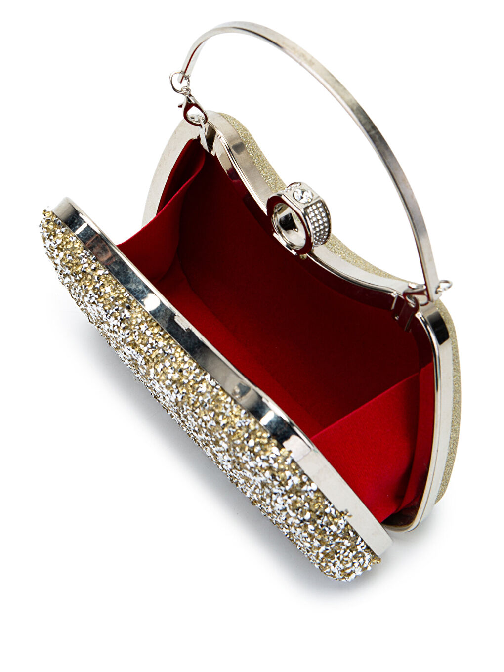 Sarı Yüzük Detaylı Taşlı Amanda Abiye El Çantası Altın-5