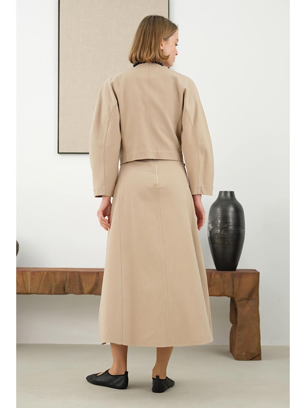 Bej Pamuklu Kruvaze Ceket Mat Vizon-2