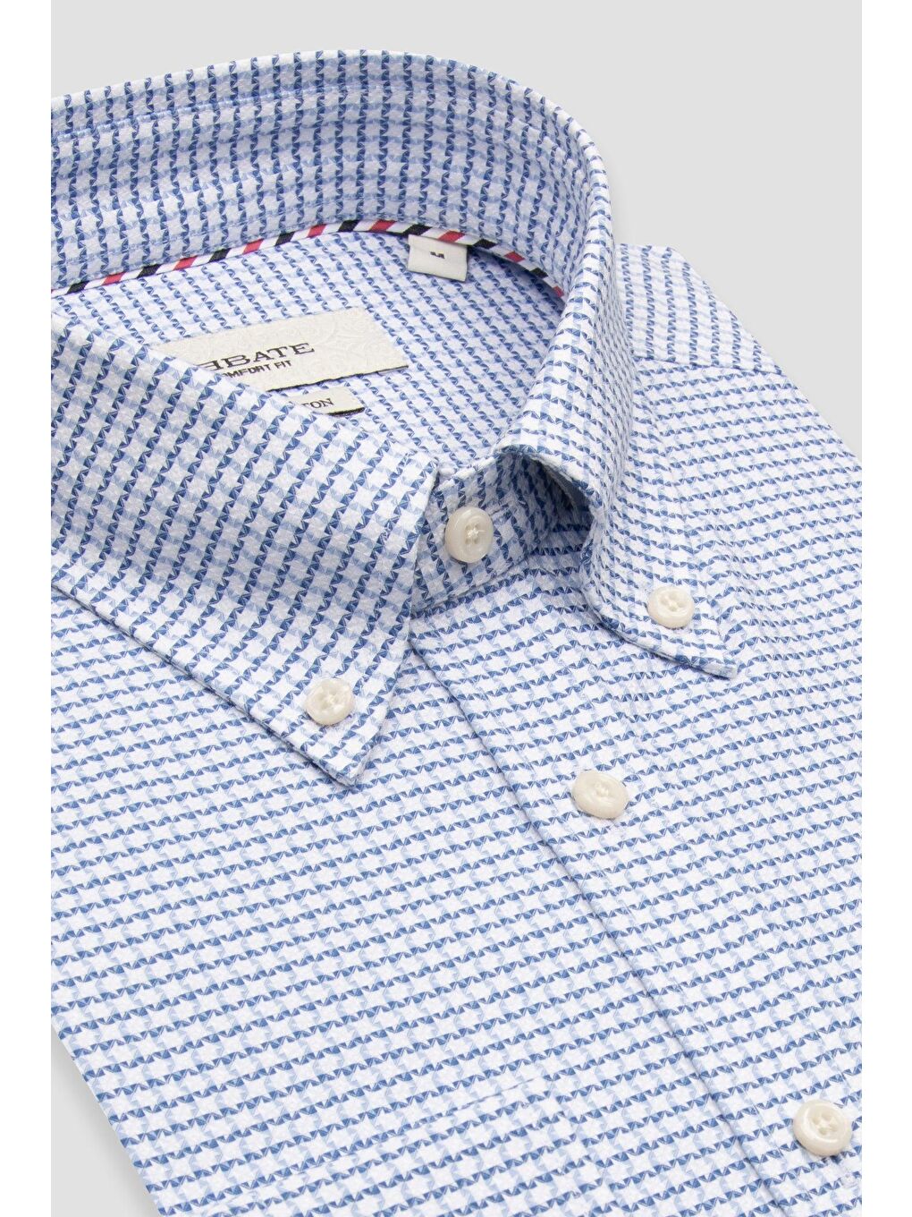 Matteo Armür Pamuklu Comfort Fit Koyu Mavi Düğmeli Yaka Erkek Desenli %100 Pamuk Gömlek-1