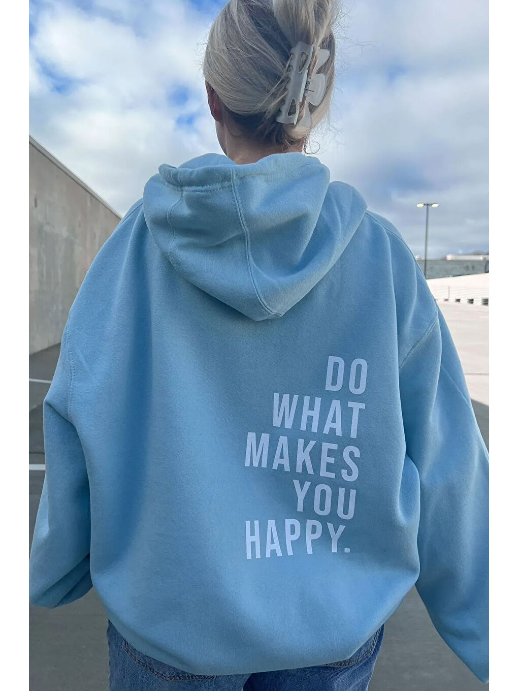 uyguntarz Bebek Mavisi Do What Baskılı Oversize Sweatshirt