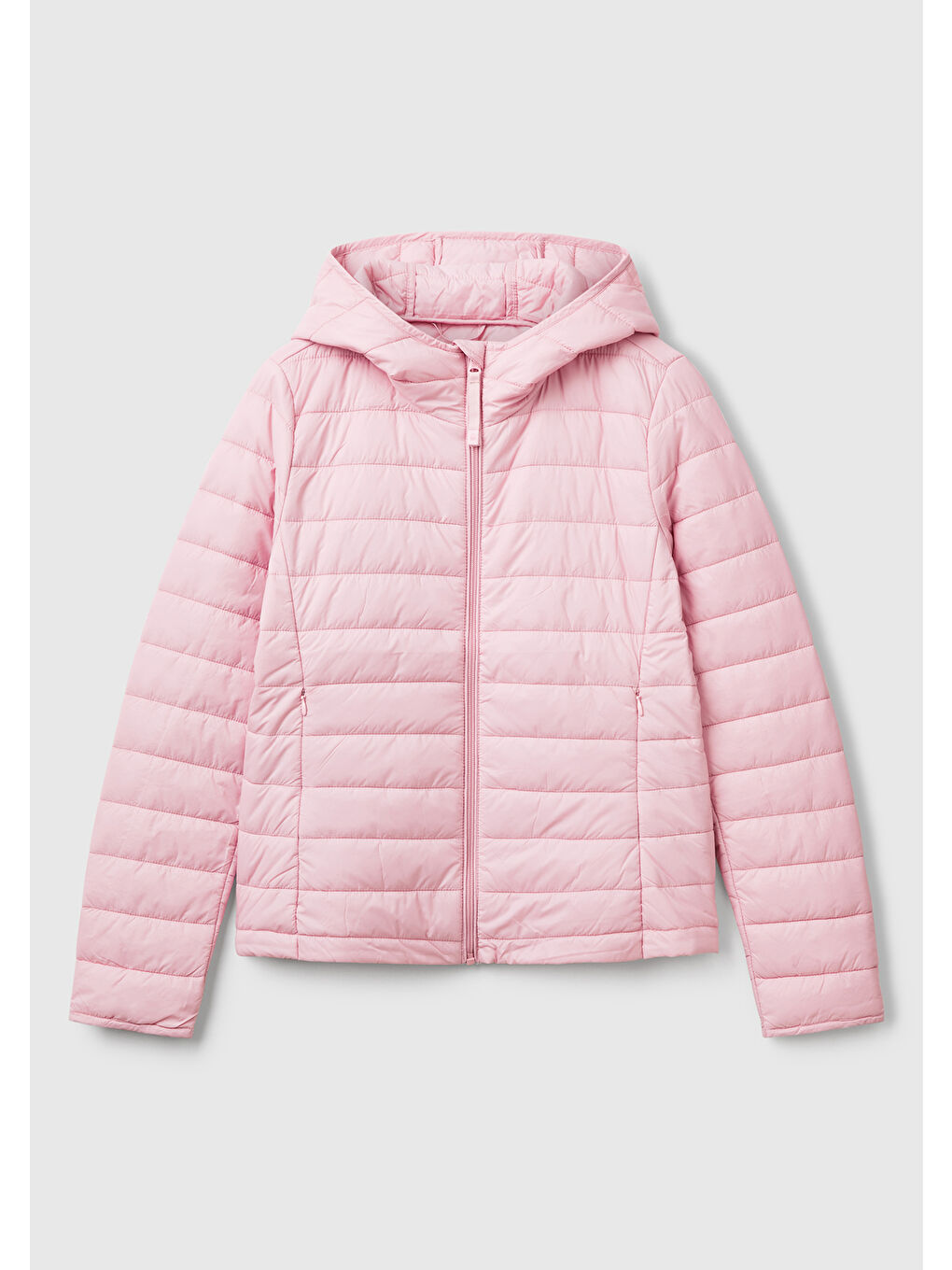 Kadın Açık Pembe Polyester Dolgulu Feramuarlı Kapüşonlu Slim Fit Puffer Mont-1