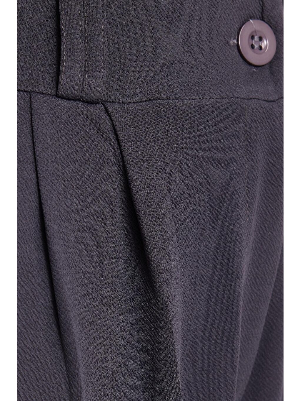 Kadın Regular Fit Klasik Kesim Yüksel Bel Geniş Paça Antrasit Pantolon-5