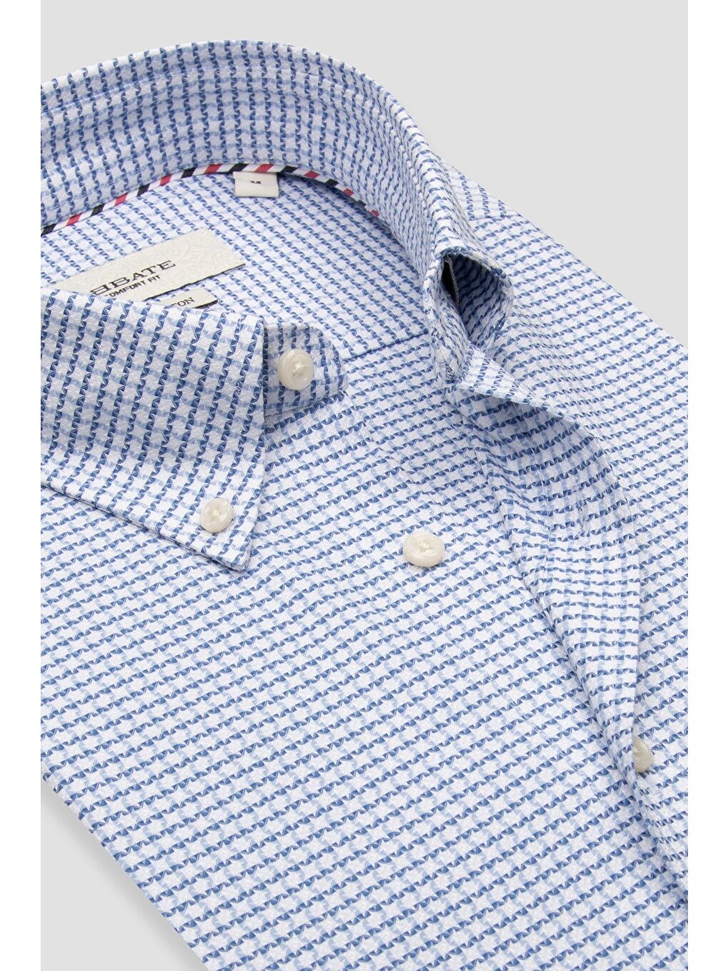 Matteo Armür Pamuklu Comfort Fit Koyu Mavi Düğmeli Yaka Erkek Desenli %100 Pamuk Gömlek-2