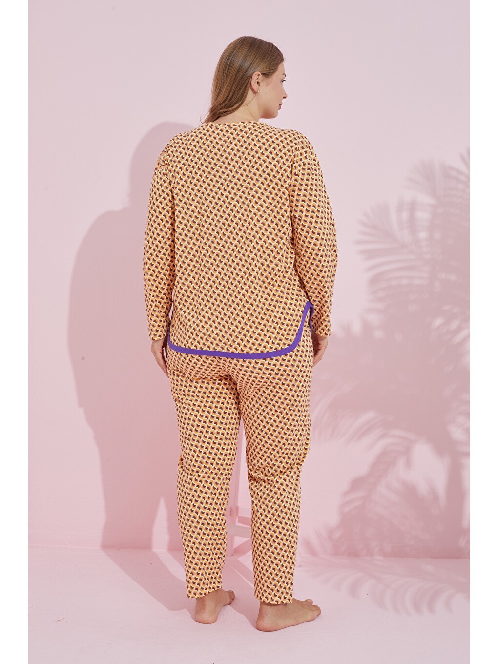 Karışık Biyeli Curve Büyük Beden Battal Boy Örme Pijama Takım 7778-2