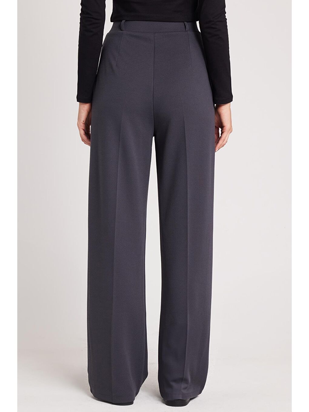 Kadın Regular Fit Klasik Kesim Yüksel Bel Geniş Paça Antrasit Pantolon-6