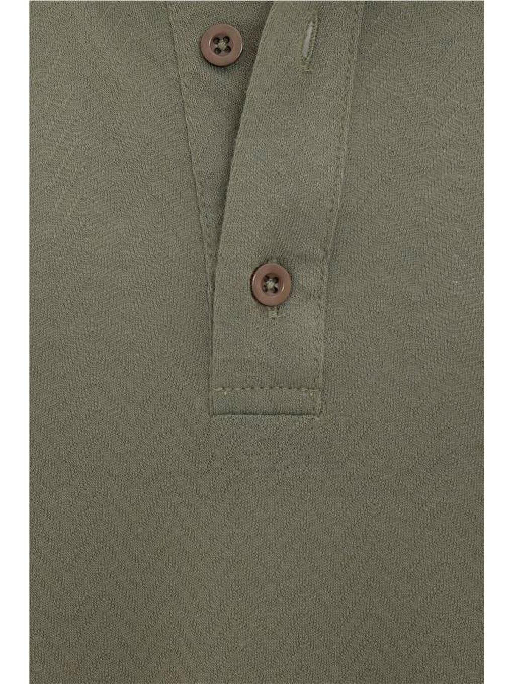 Haki Regular Armürlü Polo Yaka Tişört-1